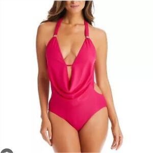 NWT Bar‎ III Women's Rudy Solid Cowl Neck One-Piece Swimsuit Summer Vacation